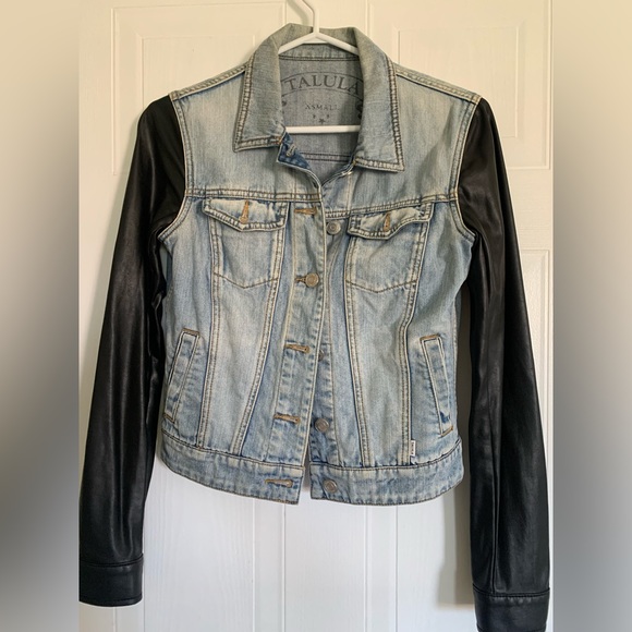 Talula Aritzia Jean Jacket with Faux Leather sleeves XS - Picture 1 of 3